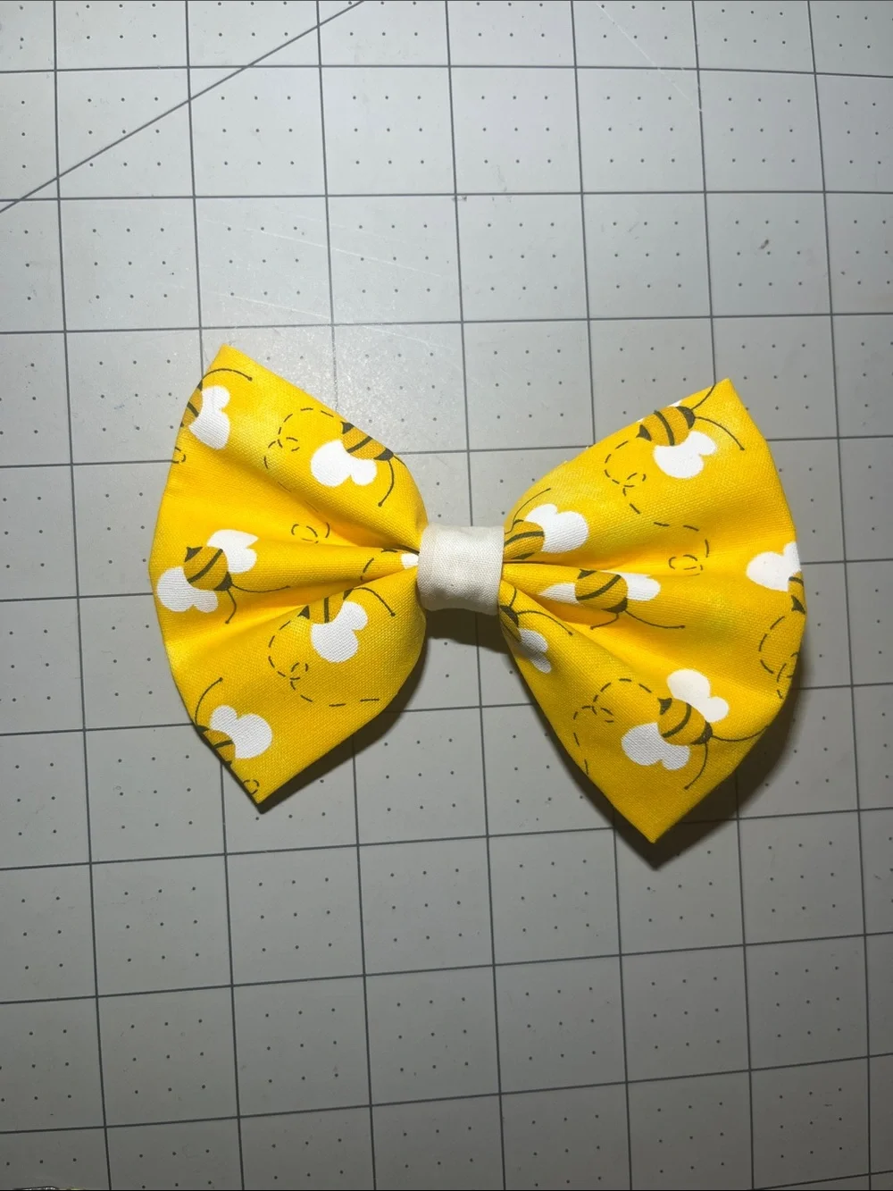 Yellow Bee Print Kids Hair Bow with White Center